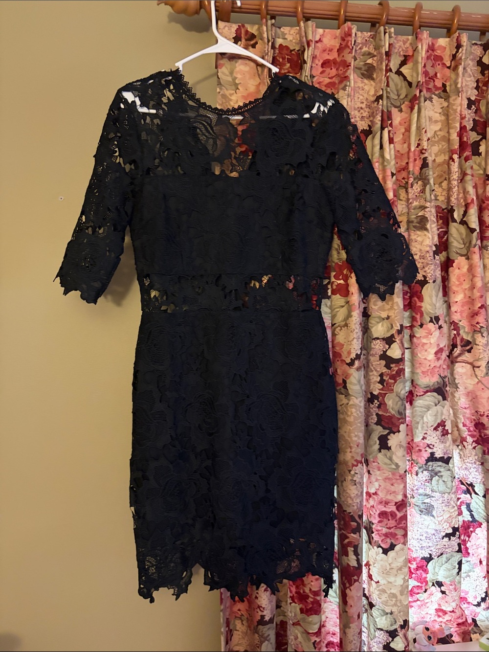 Lulu's Black Lace Midi Dress with Floral Overlay